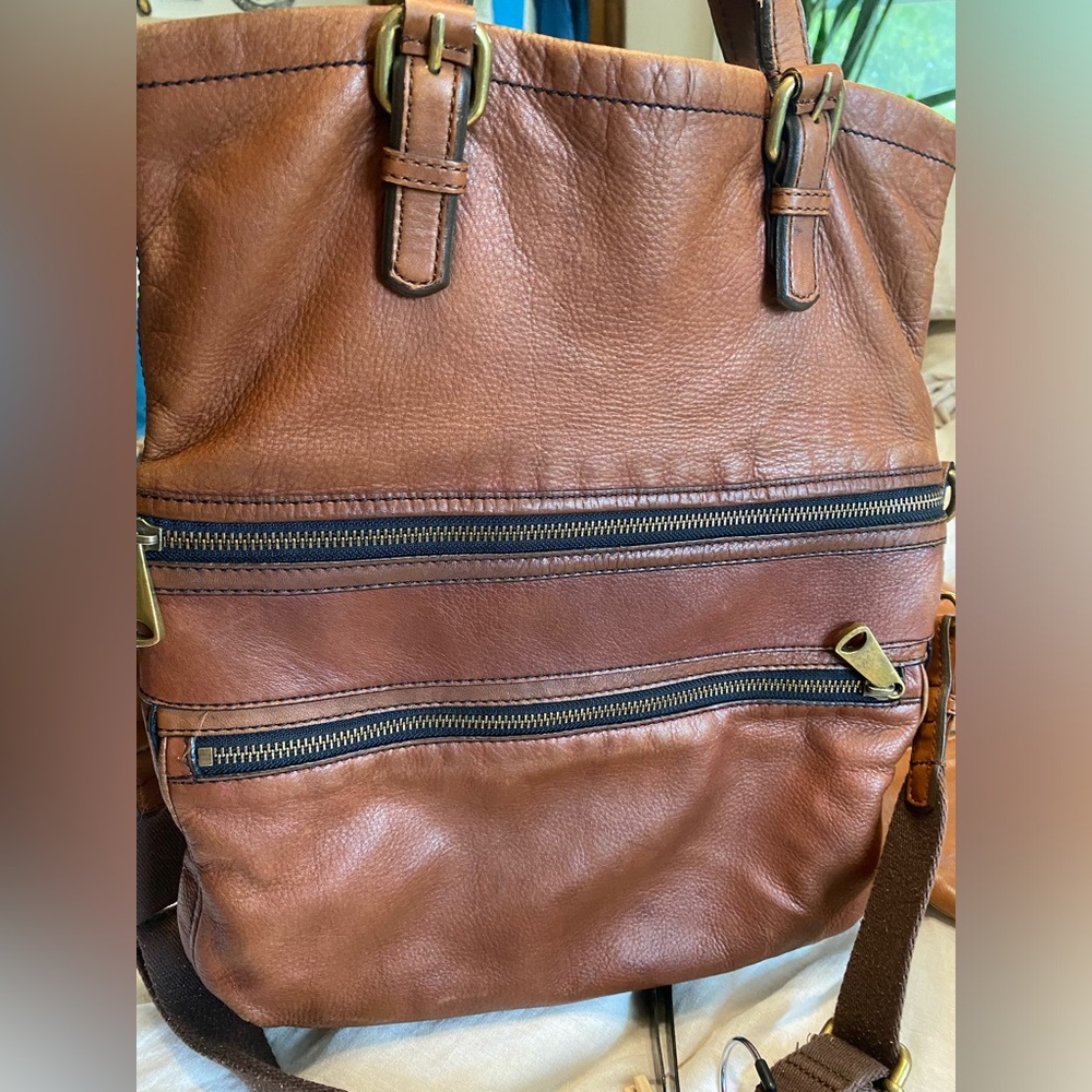 FOSSIL Leather Foldover Shoulder Crossbody Bag Tote Messanger - Picture 13 of 13